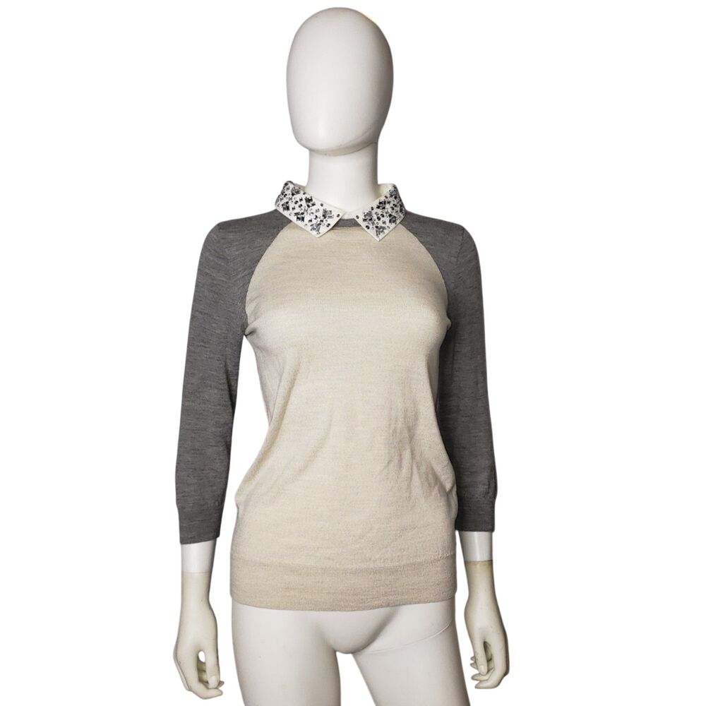 J Crew Merino Wool Sweater with Rhinestone Jewled Collar Womens Size XS